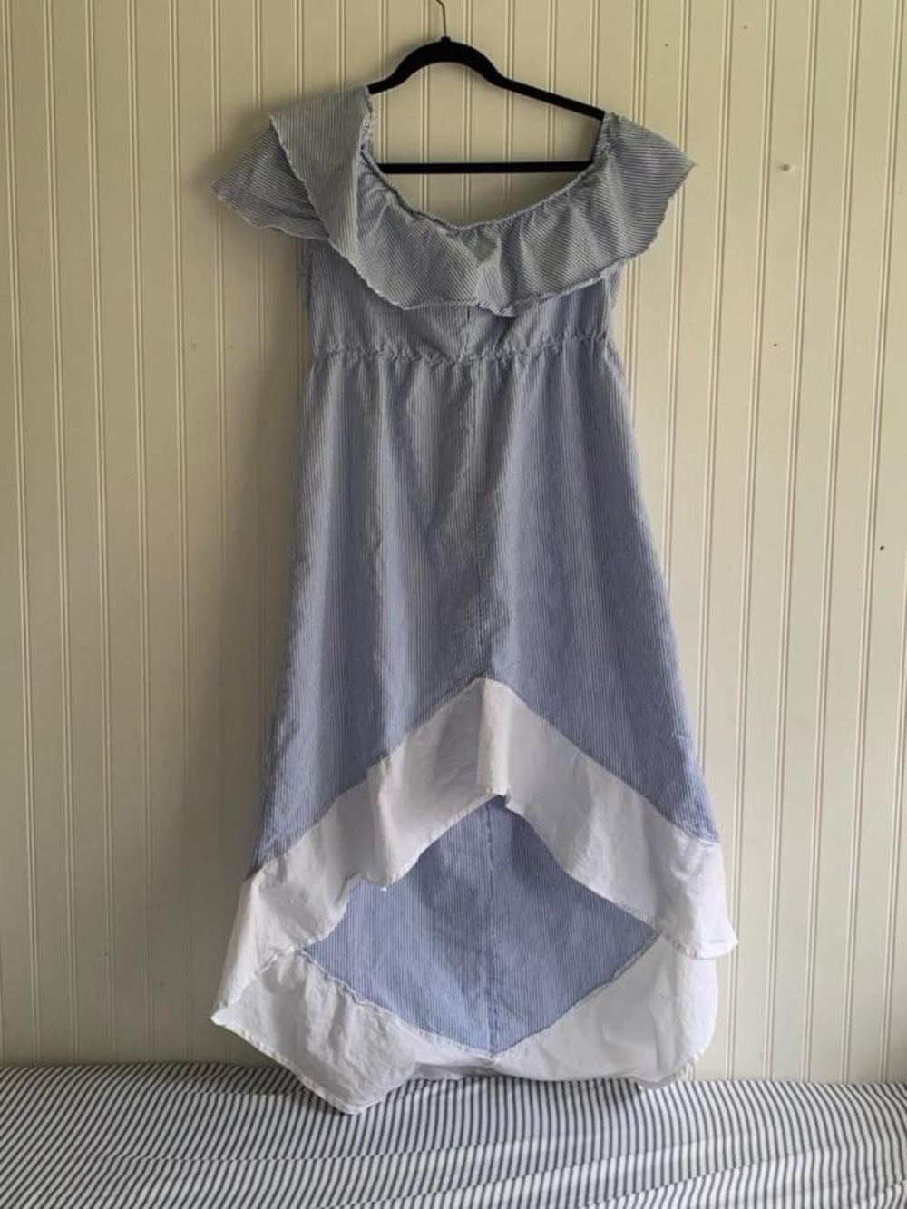 ASOS Blue White Striped Off Shoulder High-Low Maxi Dress US 10